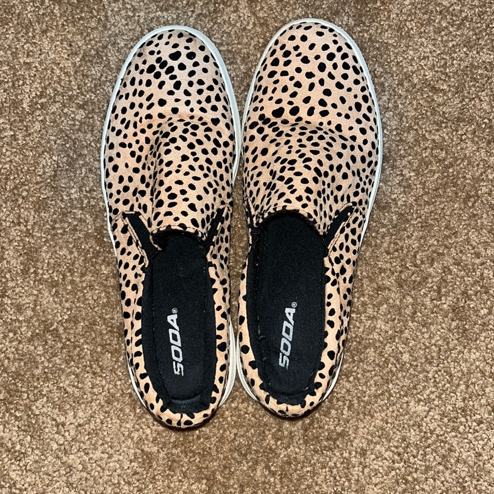 Soda brand memory foam cheetah print slip on shoes